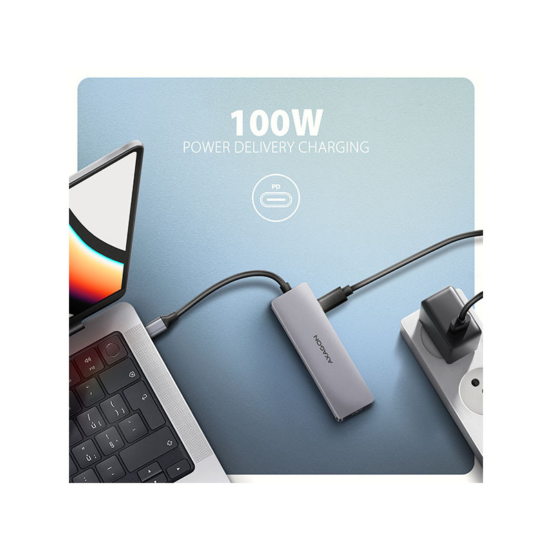 AXAGON HMC-5H60, USB 5Gbps hub, porty 2x USB-A, 1x USB-C, HDMI 4k/60, PD 100W, kábel USB-C 15cm