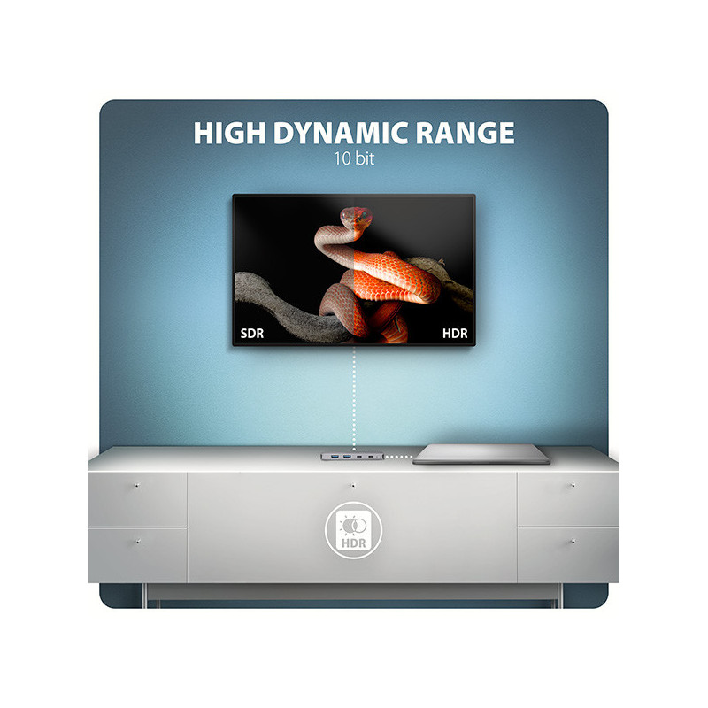AXAGON HMC-5H60, USB 5Gbps hub, porty 2x USB-A, 1x USB-C, HDMI 4k/60, PD 100W, kábel USB-C 15cm