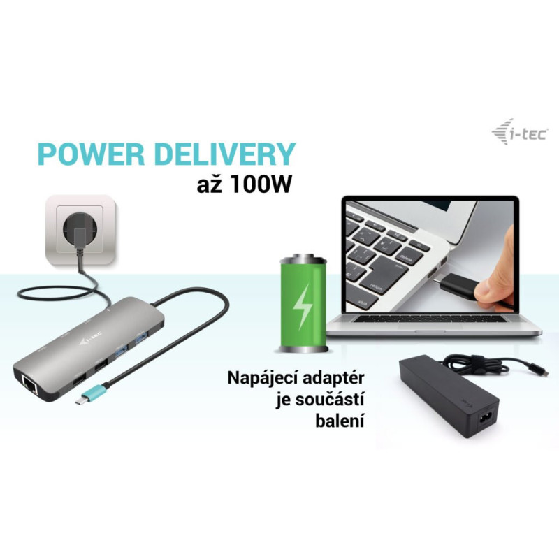 i-tec USB-C Metal Nano 2x HDMI Docking Station, PD 100W + Charger 100W (bundle)