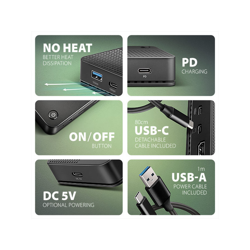 AXAGON HMC-U4, USB4 40Gbps dock, 3x USB-A, 2x USB-C, HDMI & DP 8K/30Hz, RJ-45, SD/mSD, audio, PD100W