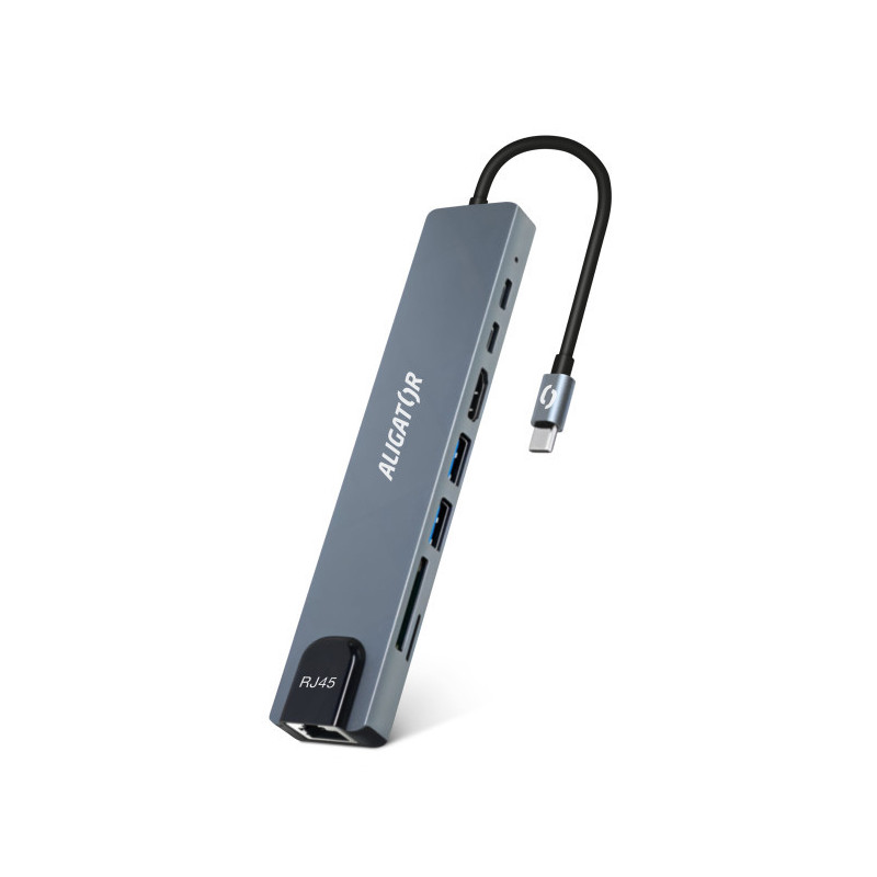 Aligator Dokovacia stanica USB-C/Hub 8v1 (USB-C/2xUSB/SD/MicroSD/HDTV/RJ45)