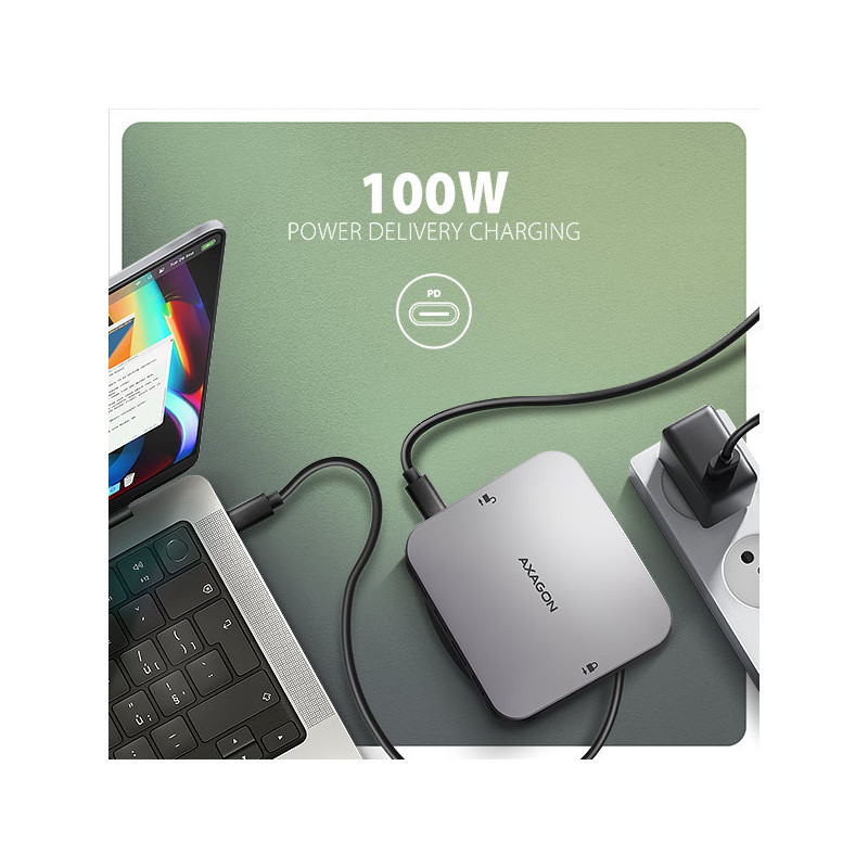 AXAGON HMC-UFO, USB 10Gbps hub, 2x USB-A, USB-C, HDMI 4k/60, RJ-45, M.2 slot, SD/mSD, audio, PD