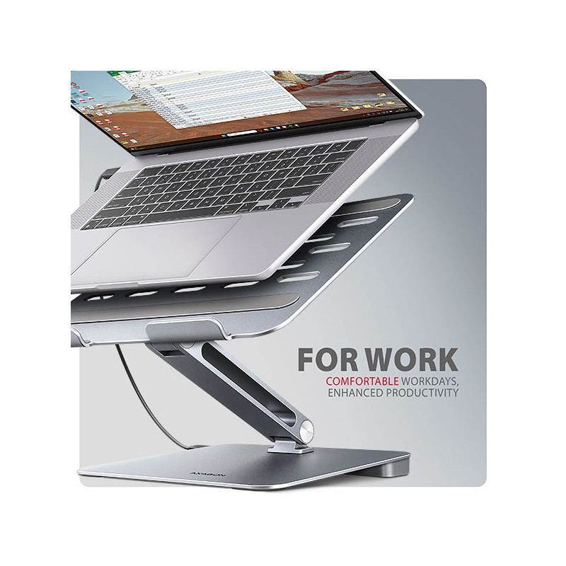 AXAGON HMC-STND, stojan pre 10"-16" notebooky, USB 5Gbps hub, 3x USB-A, HDMI 4k/60Hz, RJ-45, PD 100W