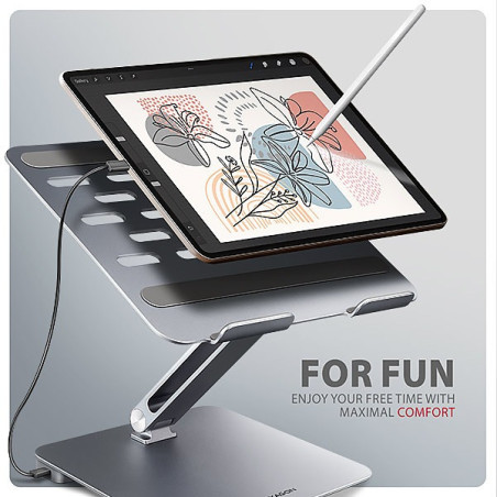 AXAGON HMC-STND, stojan pre 10"-16" notebooky, USB 5Gbps hub, 3x USB-A, HDMI 4k/60Hz, RJ-45, PD 100W