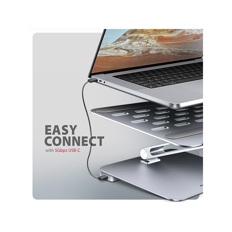 AXAGON HMC-STND, stojan pre 10"-16" notebooky, USB 5Gbps hub, 3x USB-A, HDMI 4k/60Hz, RJ-45, PD 100W