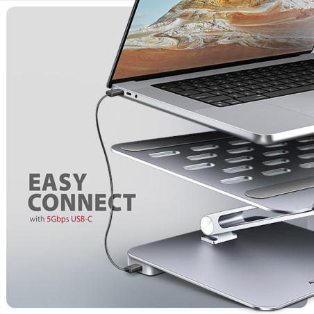 AXAGON HMC-STND, stojan pre 10"-16" notebooky, USB 5Gbps hub, 3x USB-A, HDMI 4k/60Hz, RJ-45, PD 100W