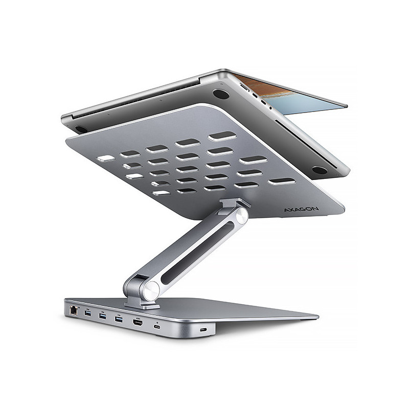 AXAGON HMC-STND, stojan pre 10"-16" notebooky, USB 5Gbps hub, 3x USB-A, HDMI 4k/60Hz, RJ-45, PD 100W