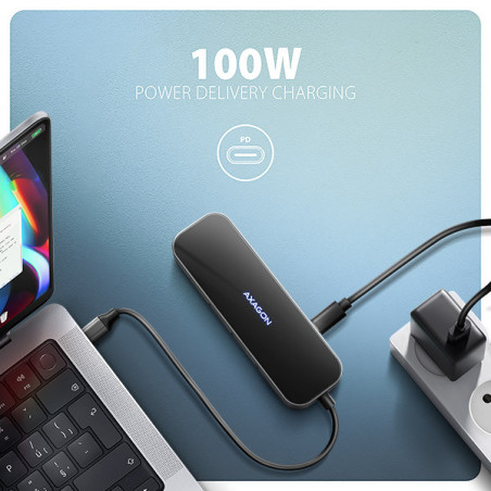 AXAGON HMC-6GLN, USB 5Gbps hub, 2x USB-A, USB-C, HDMI 4k/60Hz, RJ-45 GLAN, PD 100W, kábel USB-C 20cm