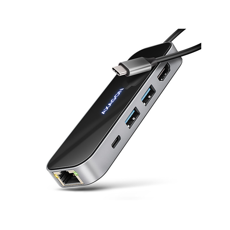 AXAGON HMC-6GLN, USB 5Gbps hub, 2x USB-A, USB-C, HDMI 4k/60Hz, RJ-45 GLAN, PD 100W, kábel USB-C 20cm