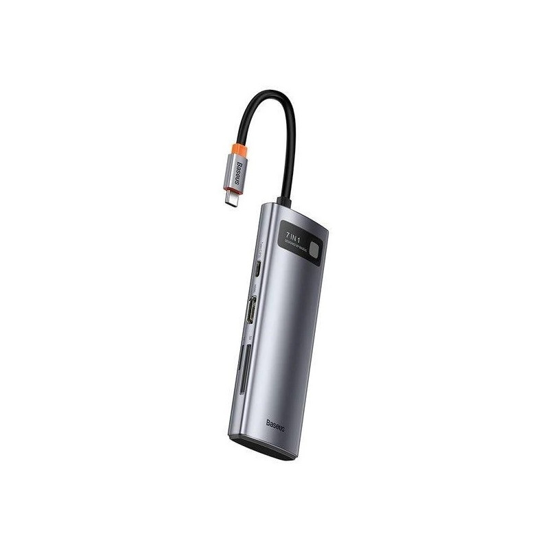 Baseus dokovacia stanica 7v1 USB-C (USB-C PD 100W, USB-C, 2x USB 3.0, HDMI, SD/TF port) sivá