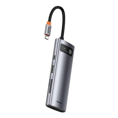 Baseus dokovacia stanica 7v1 USB-C (USB-C PD 100W, USB-C, 2x USB 3.0, HDMI, SD/TF port) sivá