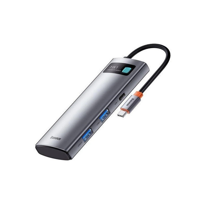 Baseus dokovacia stanica 7v1 USB-C (USB-C PD 100W, USB-C, 2x USB 3.0, HDMI, SD/TF port) sivá