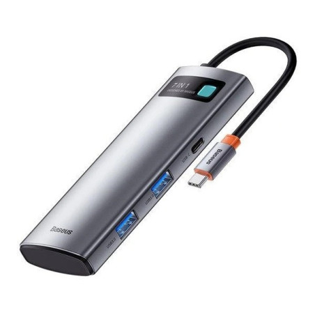 Baseus dokovacia stanica 7v1 USB-C (USB-C PD 100W, USB-C, 2x USB 3.0, HDMI, SD/TF port) sivá