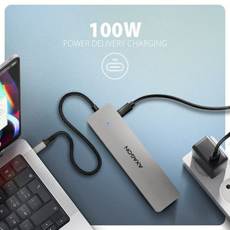 AXAGON HMC-7HX2, USB 5Gbps hub, 2x USB-A, USB-C, 2x HDMI 4k/60Hz, RJ-45 GLAN, PD 100W, kábel 15cm