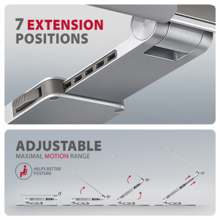 AXAGON STND-LR, hliníkový stojan pre notebooky 10 "- 17" s nastaviteľnou výškou, uhlom a 360 ° rotáciou