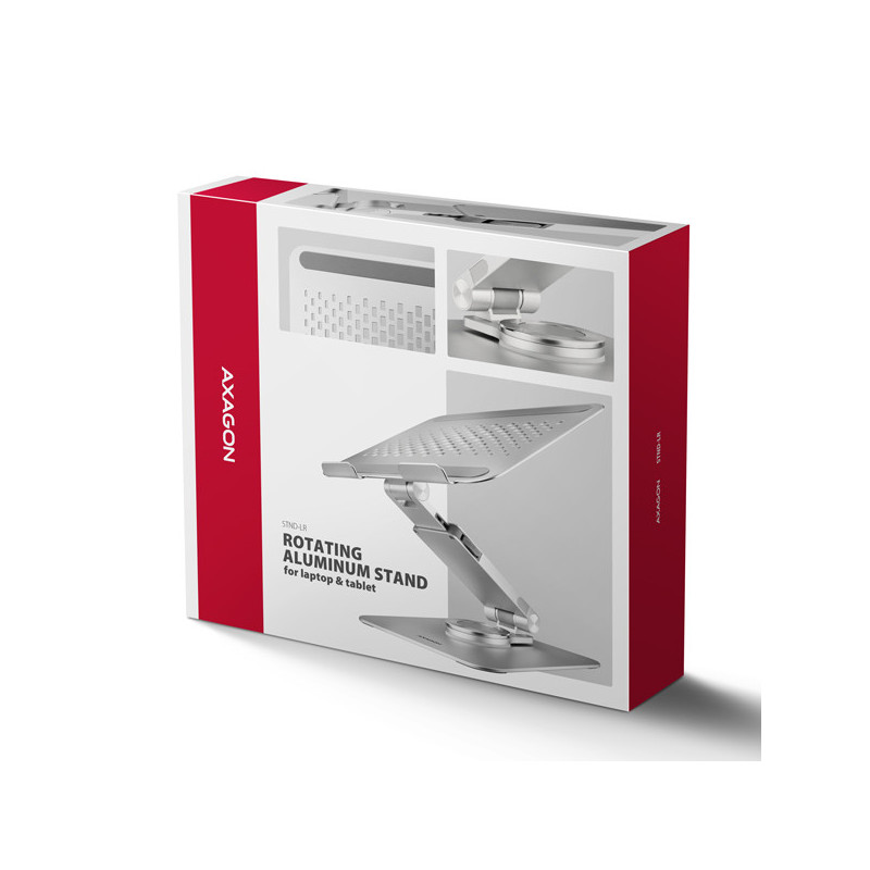 AXAGON STND-LR, hliníkový stojan pre notebooky 10 "- 17" s nastaviteľnou výškou, uhlom a 360 ° rotáciou