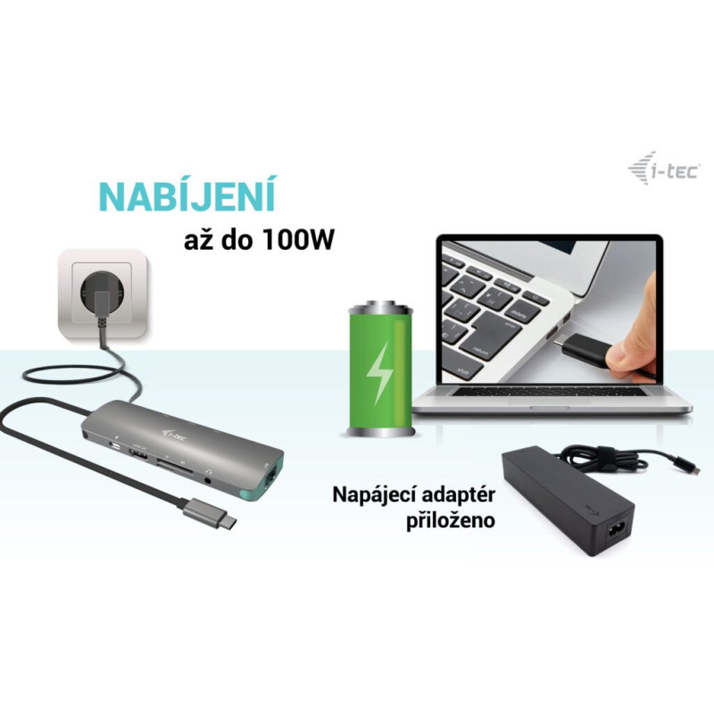 i-tec USB-C Metal Nano Docking Station 4K HDMI LAN, Power Delivery 100 W + Charger 100 W (bundle)