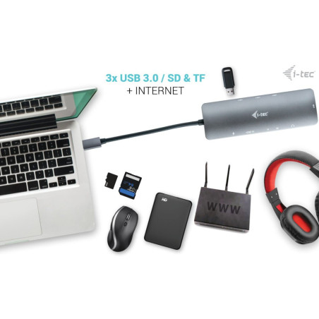 i-tec USB-C Metal Nano Docking Station 4K HDMI LAN, Power Delivery 100 W + Charger 100 W (bundle)