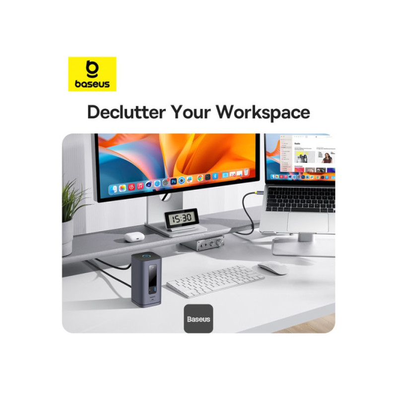 Baseus Dokovacia stanica Spacemate 10v1 (USB-C PD 100W, USB-C, 2x USB-A, 2x HDMI) sivá