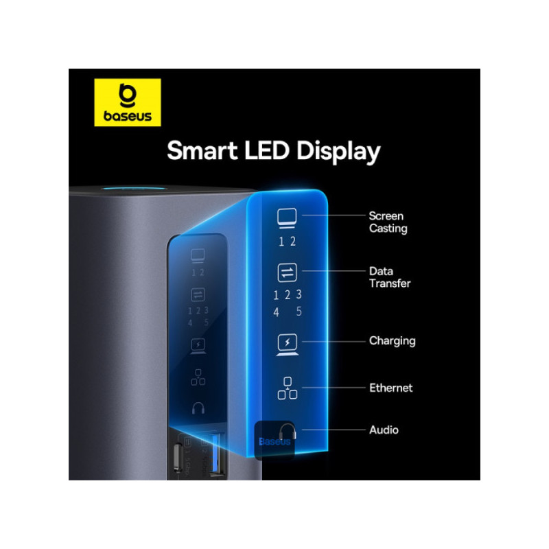 Baseus Dokovacia stanica Spacemate 10v1 (USB-C PD 100W, USB-C, 2x USB-A, 2x HDMI) sivá