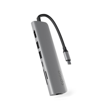 Epico 7v1 Multimedi Hub 8K s USB-C konekt. - šedá