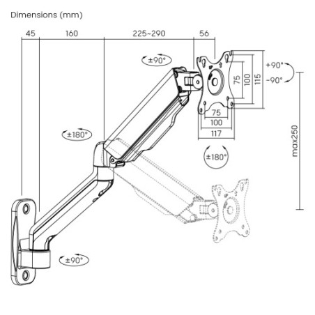 Držiak monitora Brateck LDA32-112E jedno rameno mechanická pružina nástenný