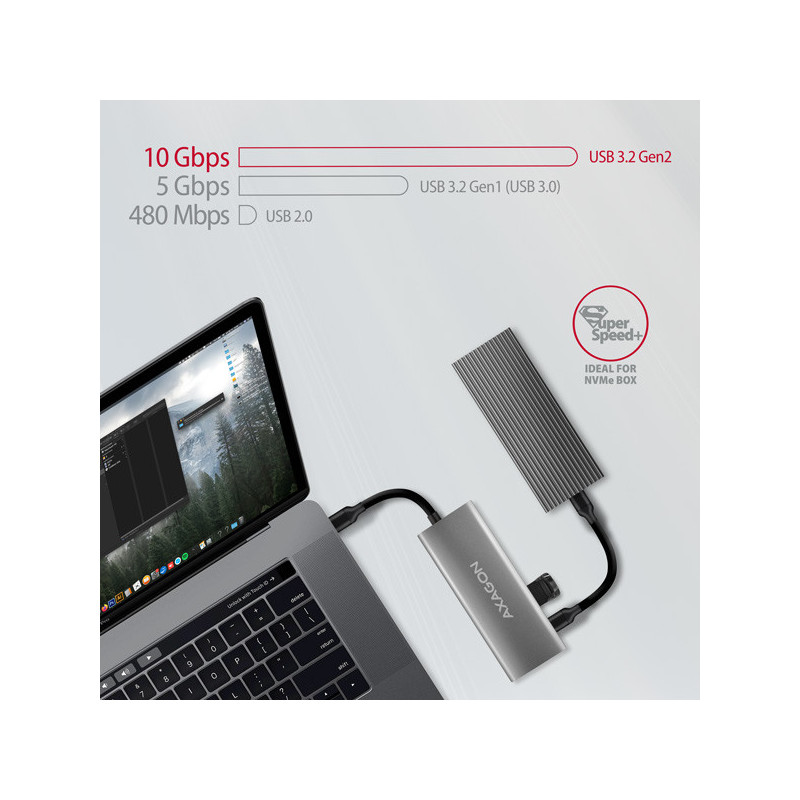 AXAGON HMC-5G21, USB 10Gb/s hub, porty 2x USB-A, 2x USB-C, HDMI 4k/30, PD 60W, kábel USB-C 13cm