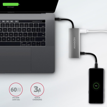 AXAGON HMC-5G21, USB 10Gb/s hub, porty 2x USB-A, 2x USB-C, HDMI 4k/30, PD 60W, kábel USB-C 13cm