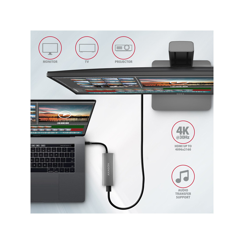 AXAGON HMC-5G21, USB 10Gb/s hub, porty 2x USB-A, 2x USB-C, HDMI 4k/30, PD 60W, kábel USB-C 13cm