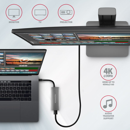 AXAGON HMC-5G21, USB 10Gb/s hub, porty 2x USB-A, 2x USB-C, HDMI 4k/30, PD 60W, kábel USB-C 13cm