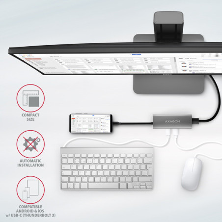 AXAGON HMC-5G21, USB 10Gb/s hub, porty 2x USB-A, 2x USB-C, HDMI 4k/30, PD 60W, kábel USB-C 13cm