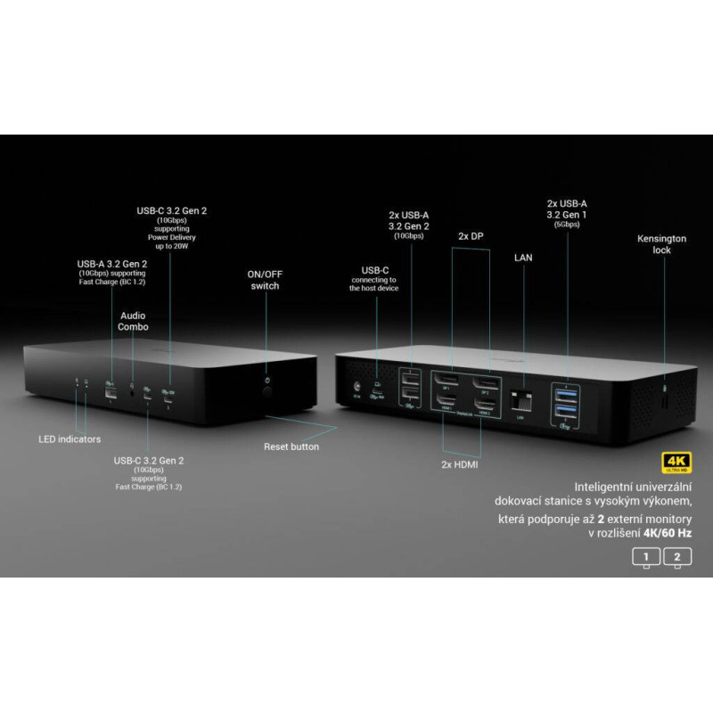 i-tec Universal Intelligent Dual Display Docking Station, Power Delivery 100W