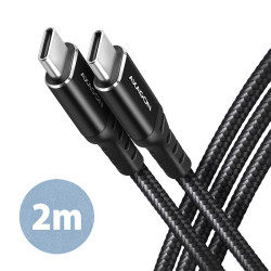 AXAGON BUCM-CM20AB, HQ kábel USB-C → USB-C, 2m, USB 2.0, PD 60W 3A, ALU, oplet, čierny